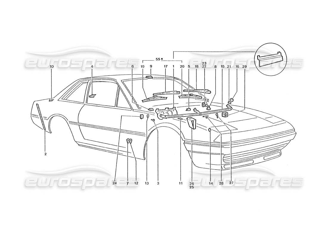 Diagramma delle parti Ferrari 400 GT / 400i (Carrozzeria) Wiper Motor & Wiper arms