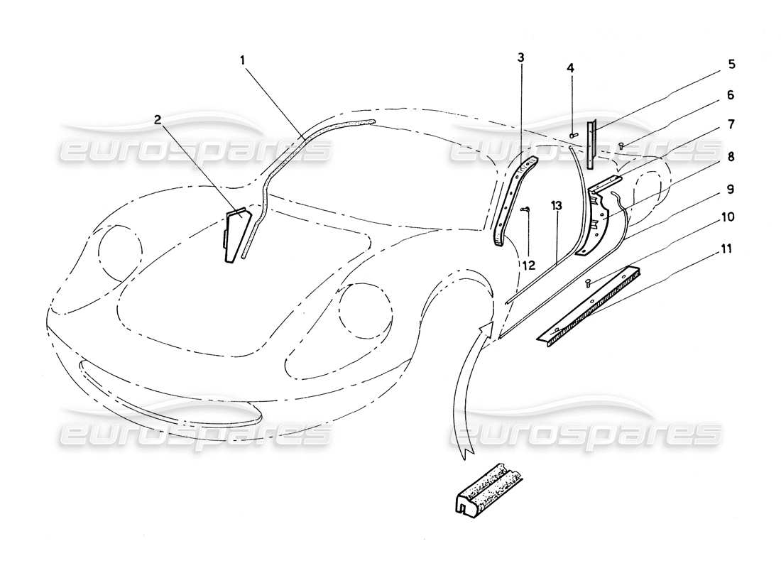 Ferrari 206 GT Dino (carrozzeria) Rifinitura diagramma delle parti