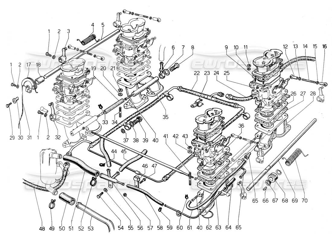 Lamborghini Urraco P300 Sistema di alimentazione carburante Diagramma delle parti