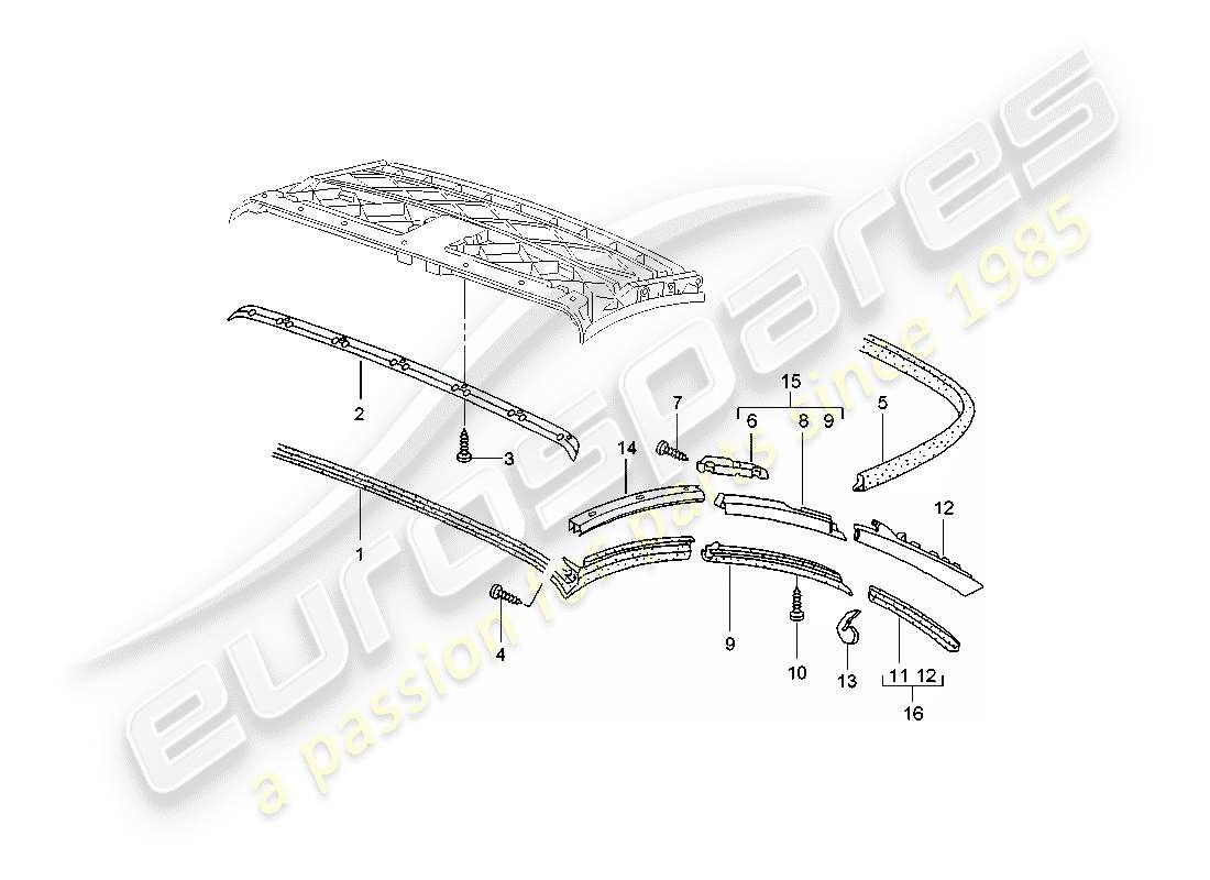 Porsche 996 T/GT2 (2002) CAPOTE - STRISCIA DI TENUTA Diagramma delle parti