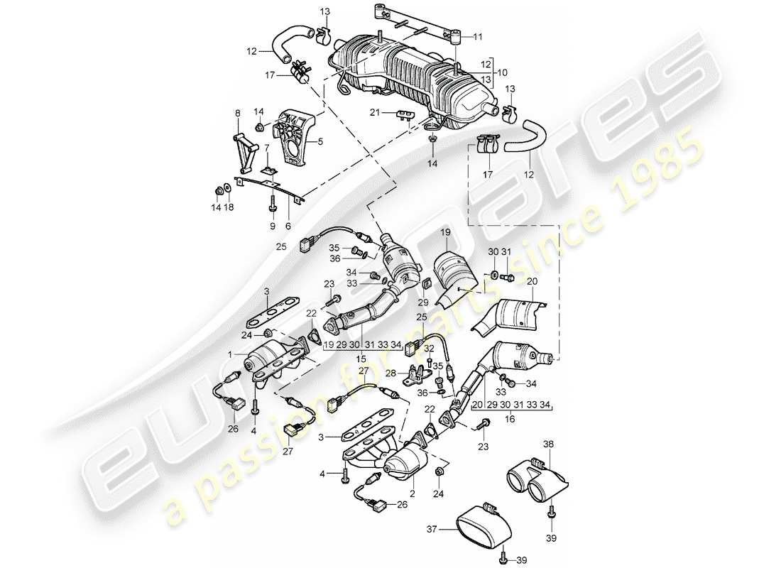 Porsche Boxster 986 (2004) SISTEMA DI SCARICO - M 96.21/22 - M 96.23/24 Diagramma delle parti