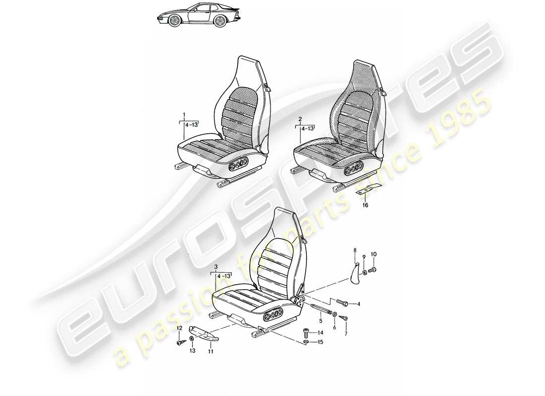 Porsche Seat 944/968/911/928 (1986) SEDILE ANTERIORE - COMPLETO - D >> - MJ 1988 Diagramma delle parti