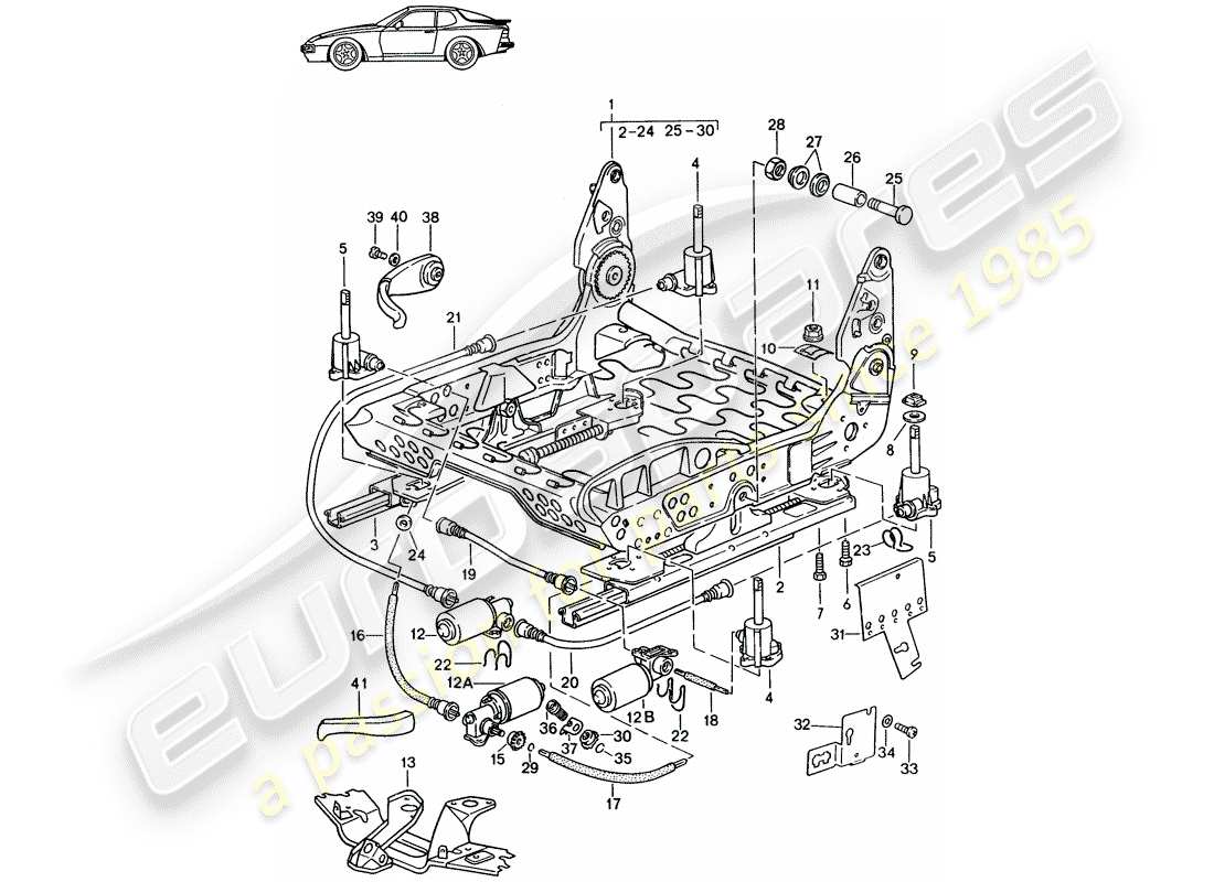 Porsche Seat 944/968/911/928 (1986) TELAIO SEDILE - MANUALE - ELETTRICO - D - MJ 1989>> - MJ 1991 Diagramma delle parti