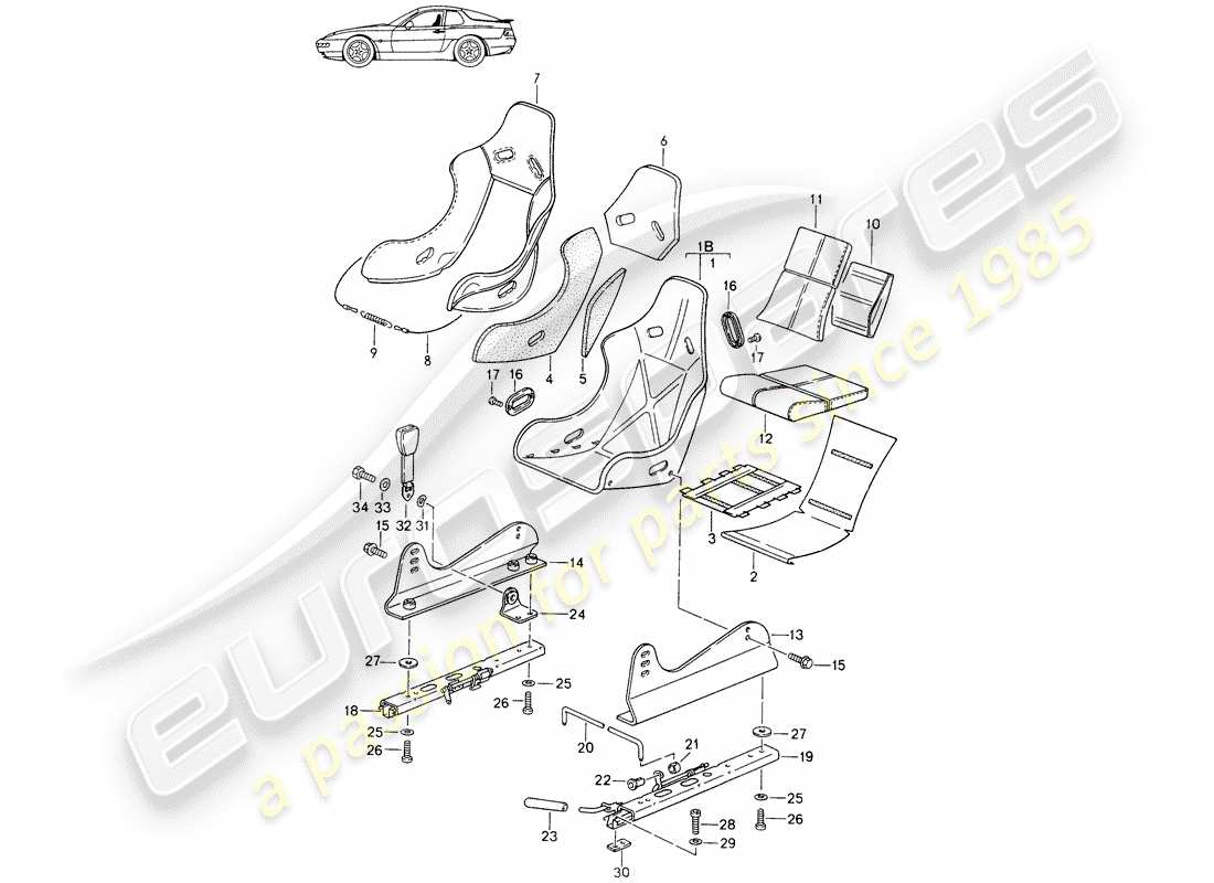 Porsche Seat 944/968/911/928 (1986) SEDILE - COMPLETO - CON: - PANNO DI VELLUTO A COSTE - RIVESTIMENTO - D - MJ 1993>> - MJ 1994 Diagramma delle parti