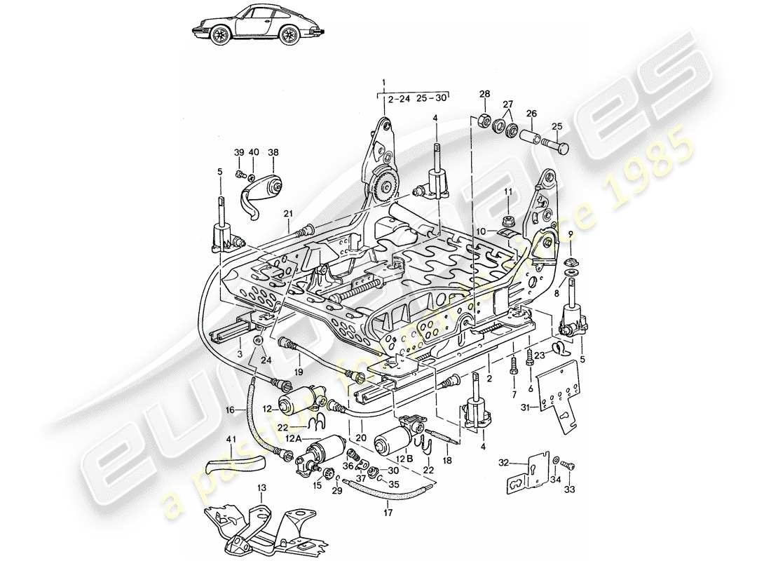 Porsche Seat 944/968/911/928 (1986) TELAIO SEDILE - ELETTRICO - D - MJ 1987>> - MJ 1989 Diagramma delle parti