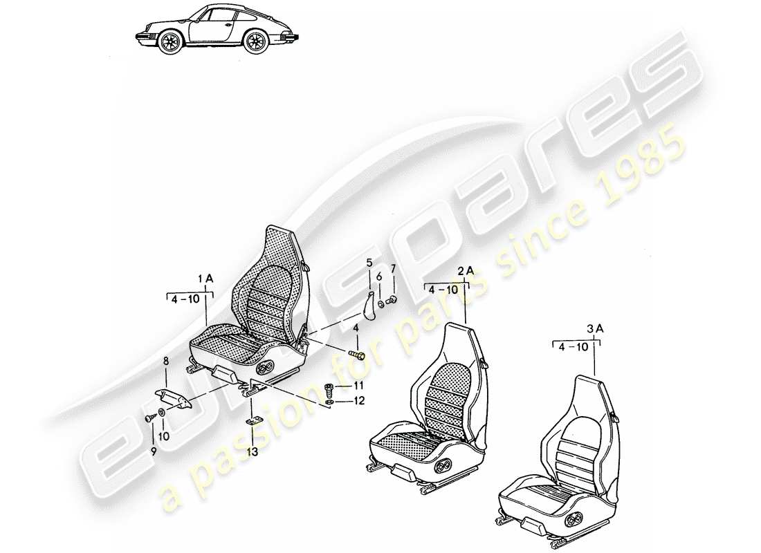 Porsche Seat 944/968/911/928 (1986) SEDILE SPORTIVO - COMPLETO - D - MJ 1985>> - MJ 1986 Diagramma delle parti