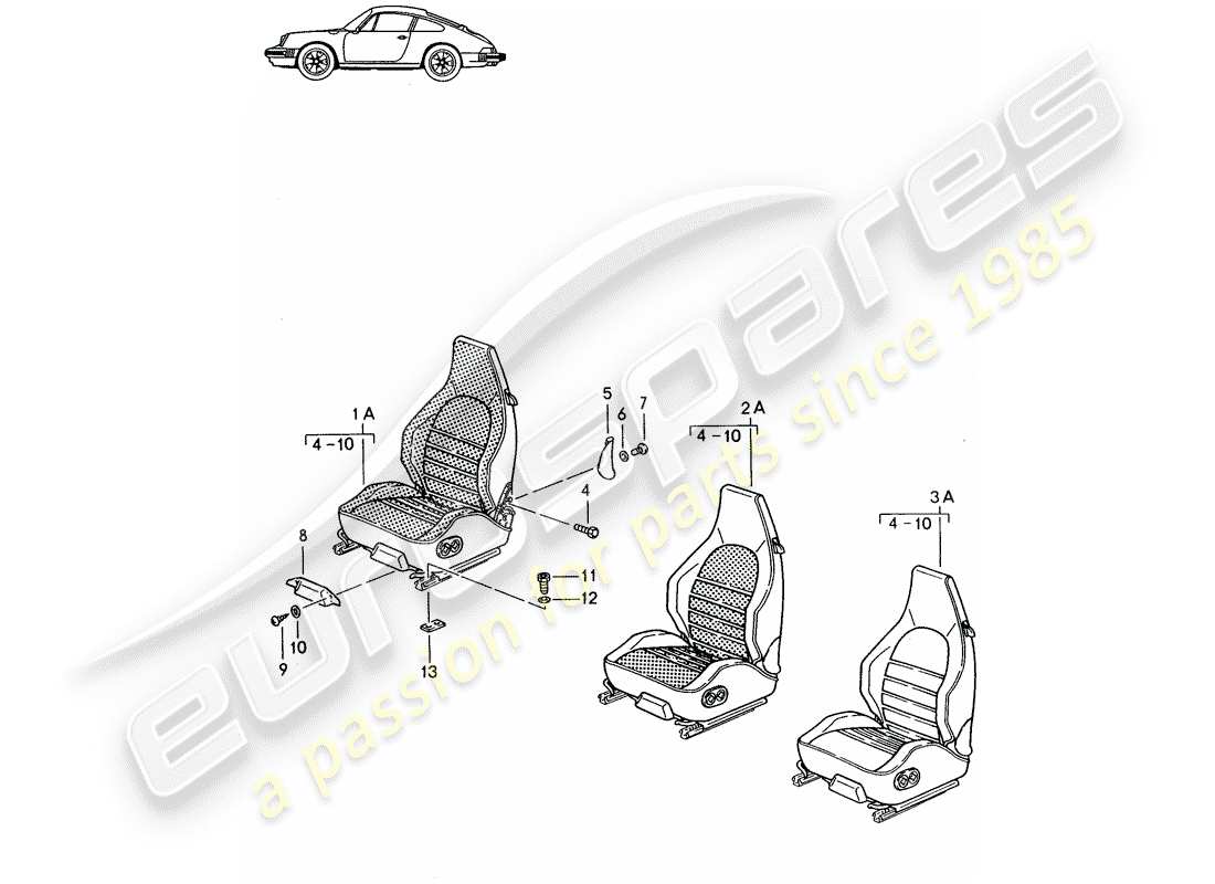 Porsche Seat 944/968/911/928 (1986) SEDILE SPORTIVO - COMPLETO - D - MJ 1987>> - MJ 1989 Diagramma delle parti