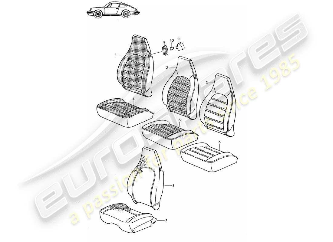 Porsche Seat 944/968/911/928 (1986) COPERTURA - SEDILE ANTERIORE - D - MJ 1985>> - MJ 1986 Diagramma delle parti