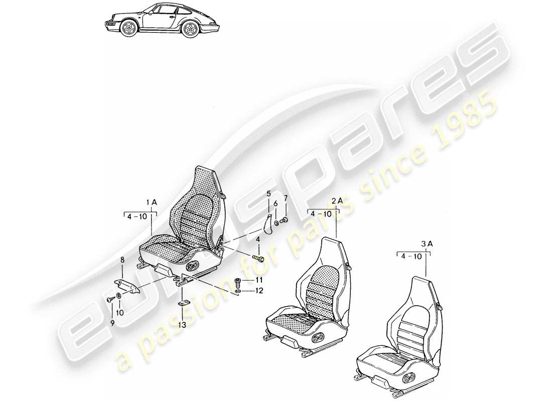 Porsche Seat 944/968/911/928 (1986) SEDILE SPORTIVO - COMPLETO - - D - MJ 1989>> - MJ 1994 Diagramma delle parti
