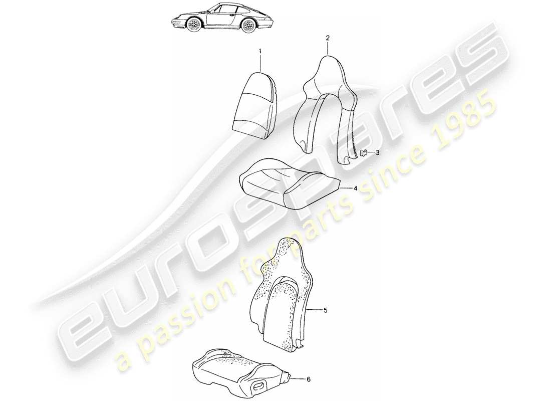 Porsche Seat 944/968/911/928 (1986) SEDILE SPORTIVO - - - RIVESTIMENTO - PARTE IN SCHIUMA - D - MJ 1995>> - MJ 1998 Diagramma delle parti