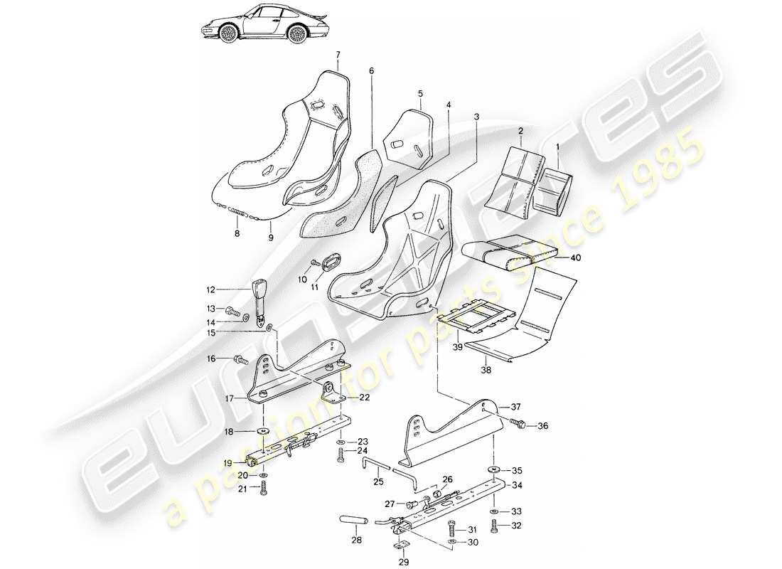 Porsche Seat 944/968/911/928 (1986) SEDILE - CON: - PELLE INTERA - RIVESTIMENTO - D - MJ 1995>> - MJ 1996 Diagramma delle parti