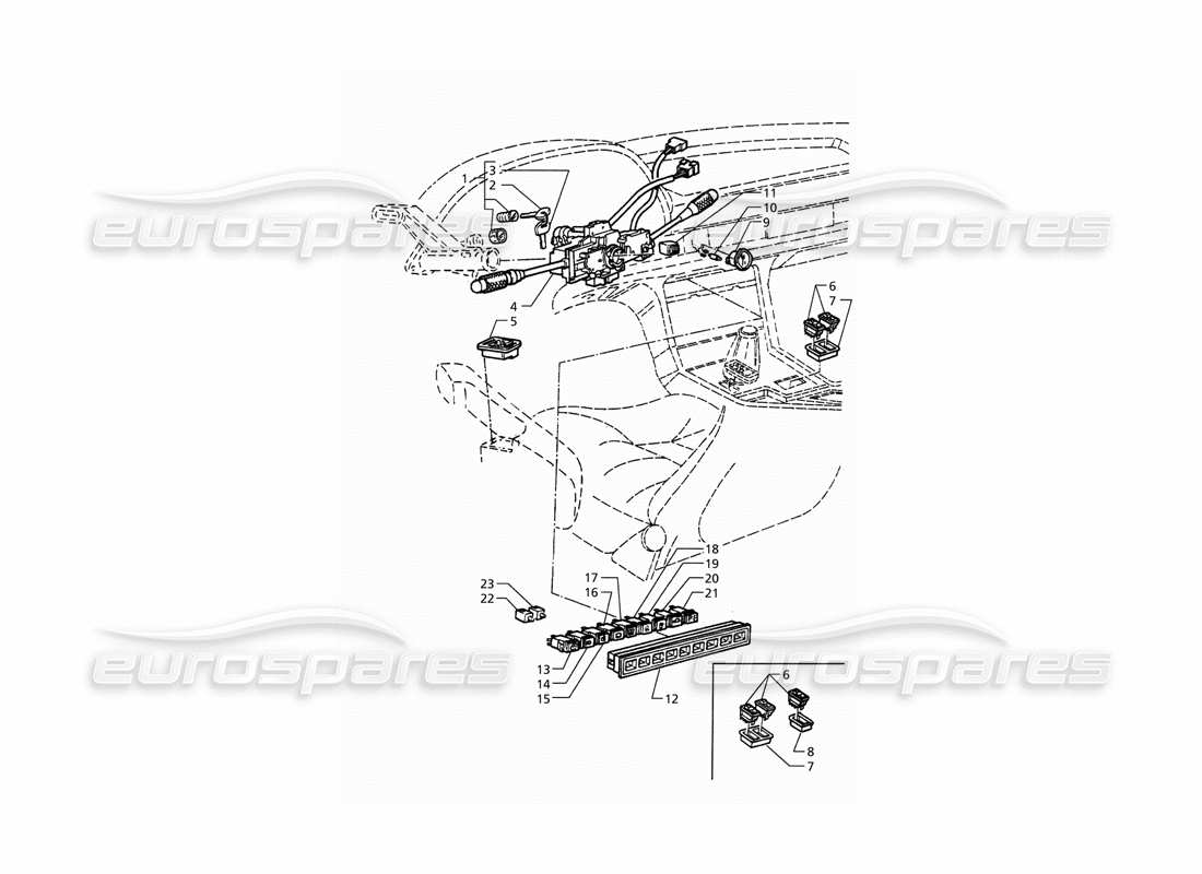 Maserati QTP. 3.2 V8 (1999) Interruttori e bloccasterzo Diagramma delle parti