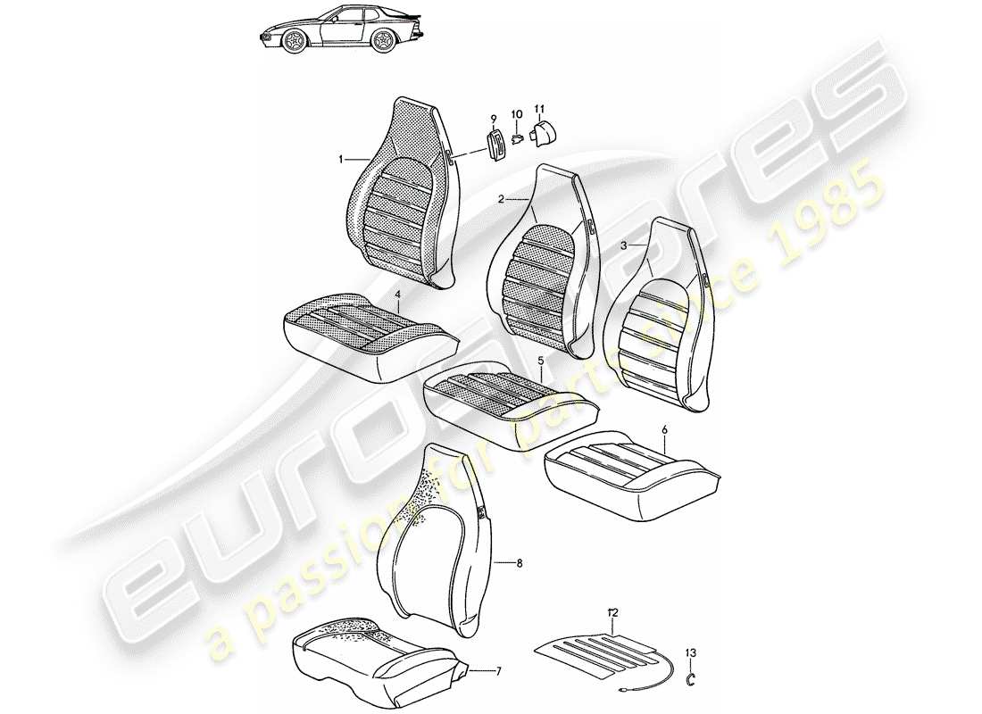 Porsche Seat 944/968/911/928 (1992) COPERTURA - ELEMENTO RISCALDATORE - SEDILE ANTERIORE - D >> - MJ 1988 Diagramma delle parti