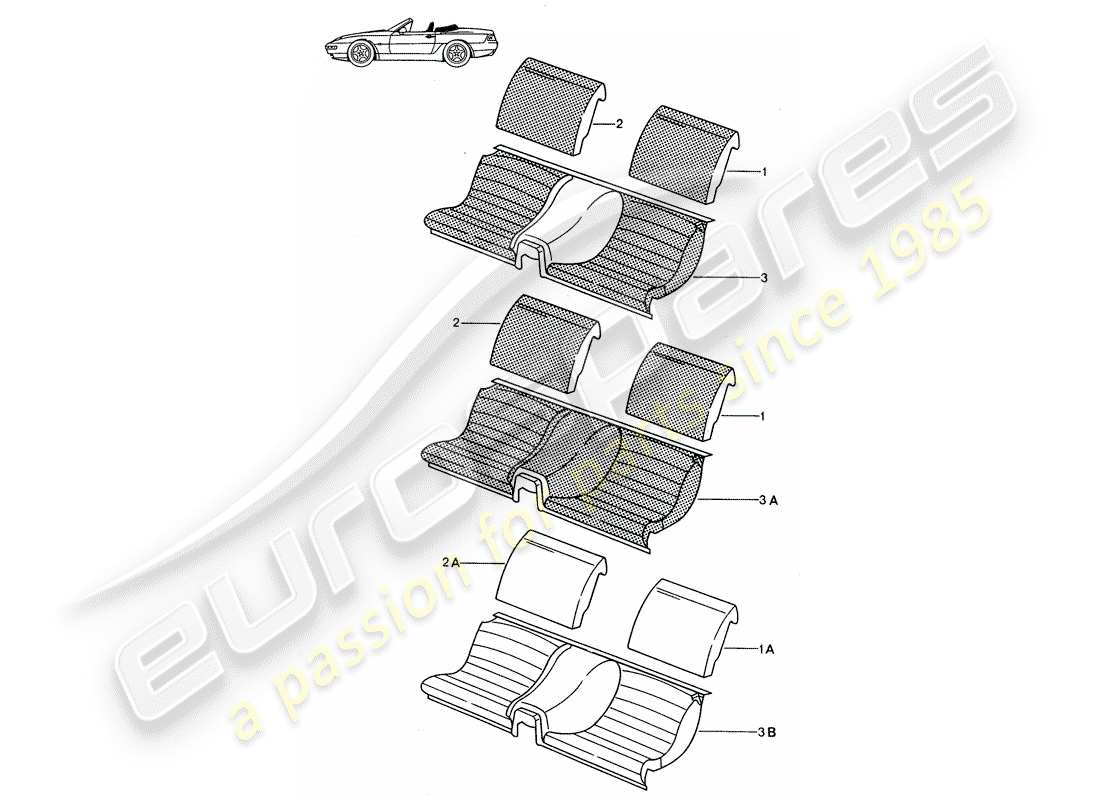Porsche Seat 944/968/911/928 (1992) SEDILE DI EMERGENZA - COMPLETO - D - MJ 1992>> - MJ 1993 Diagramma delle parti