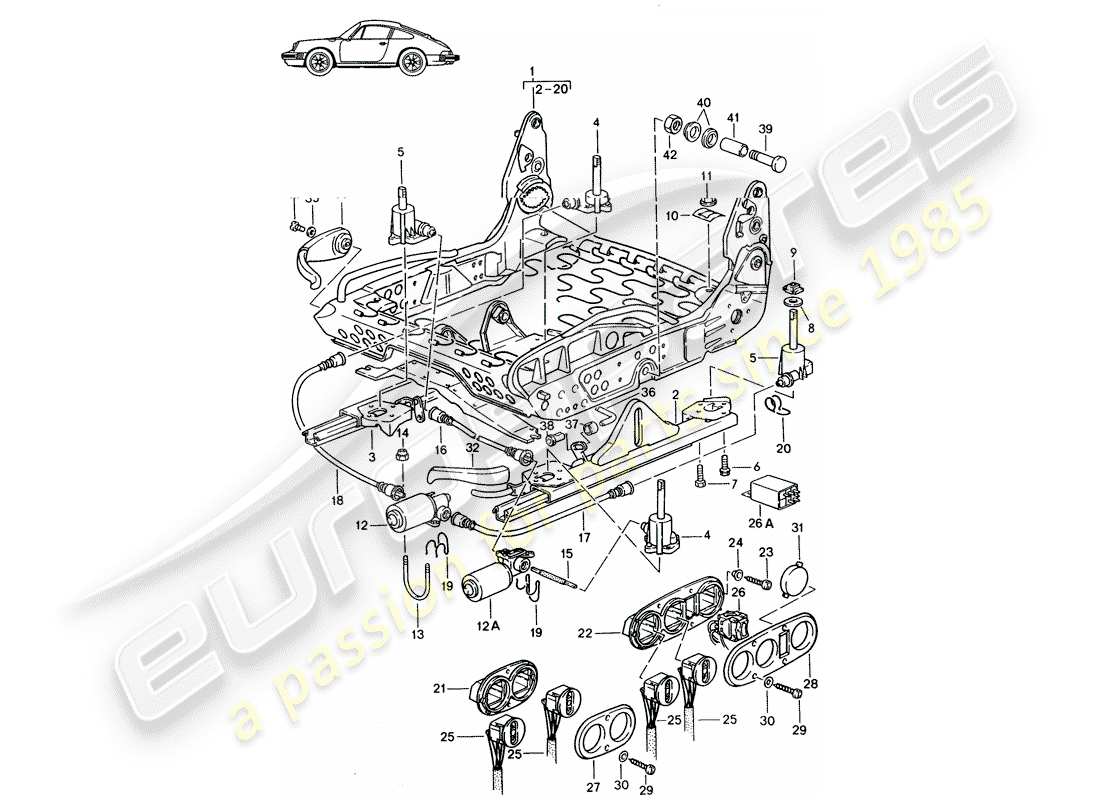 Porsche Seat 944/968/911/928 (1992) TELAIO SEDILE - SEDILE SPORTIVO - D - MJ 1985>> - MJ 1986 Diagramma delle parti