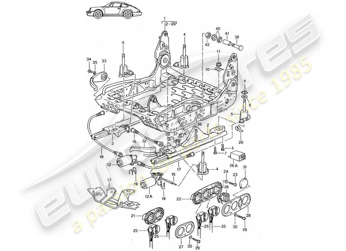 Porsche Seat 944/968/911/928 (1992) TELAIO SEDILE - SEDILE SPORTIVO - D - MJ 1989>> - MJ 1994 Diagramma delle parti