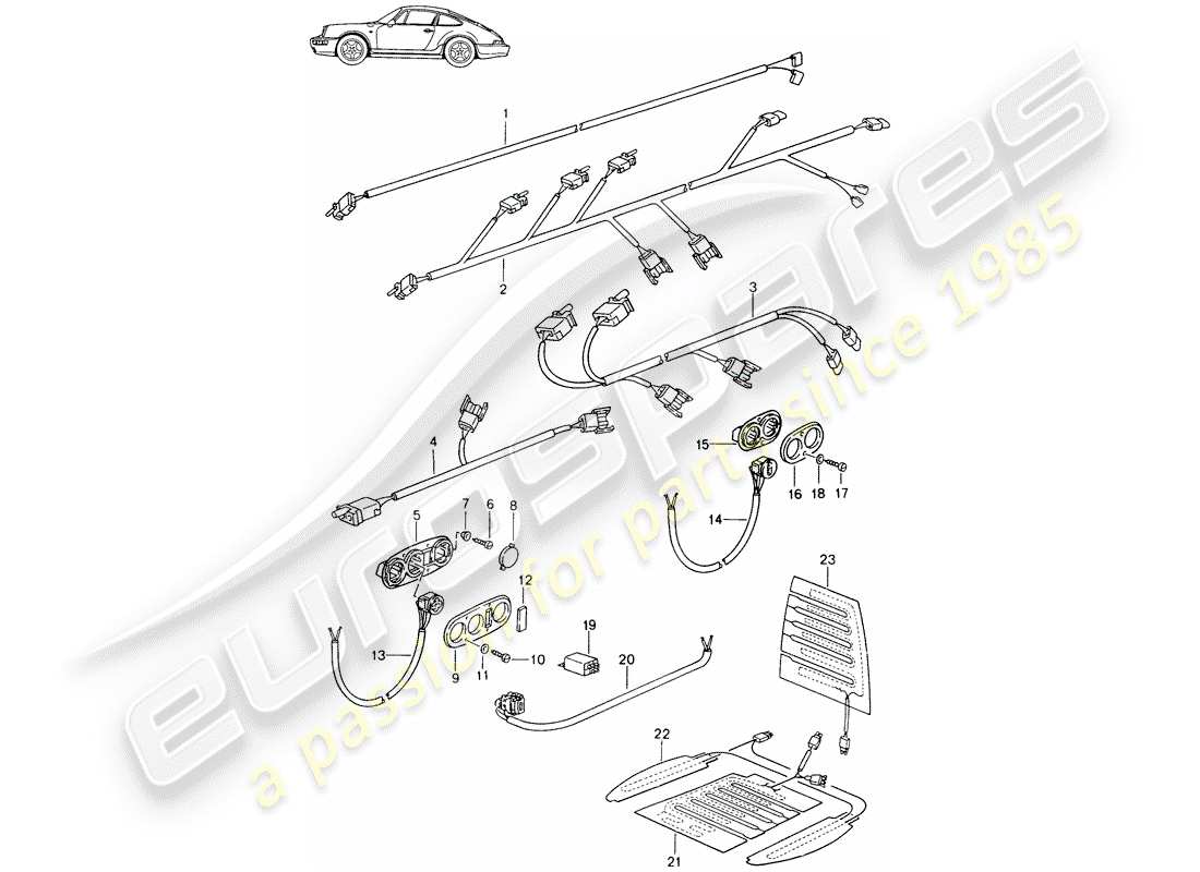 Porsche Seat 944/968/911/928 (1992) CABLAGGI - INTERRUTTORE - RISCALDATORE SEDILE - SEDILE ANTERIORE - D - MJ 1989>> - MJ 1994 Diagramma delle parti