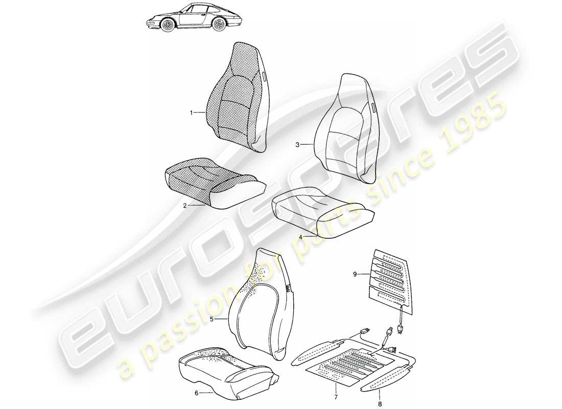 Porsche Seat 944/968/911/928 (1992) COPERTURA - SEDILE ANTERIORE - D - MJ 1994>> - MJ 1998 Diagramma delle parti