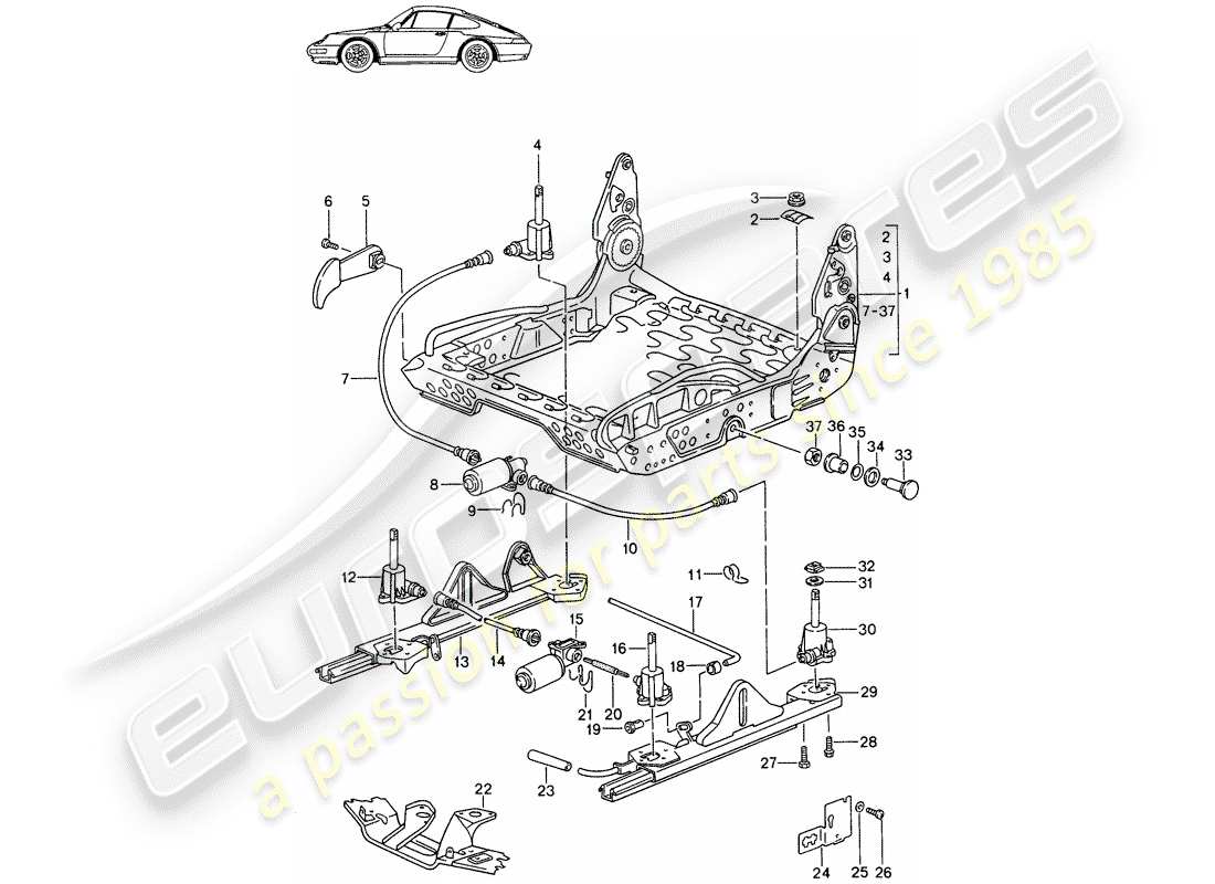 Porsche Seat 944/968/911/928 (1992) TELAIO SEDILE - SEDILE SPORTIVO - ELECT. REGOLAZIONE VERTICALE - D - MJ 1994>> - MJ 1994 Diagramma delle parti