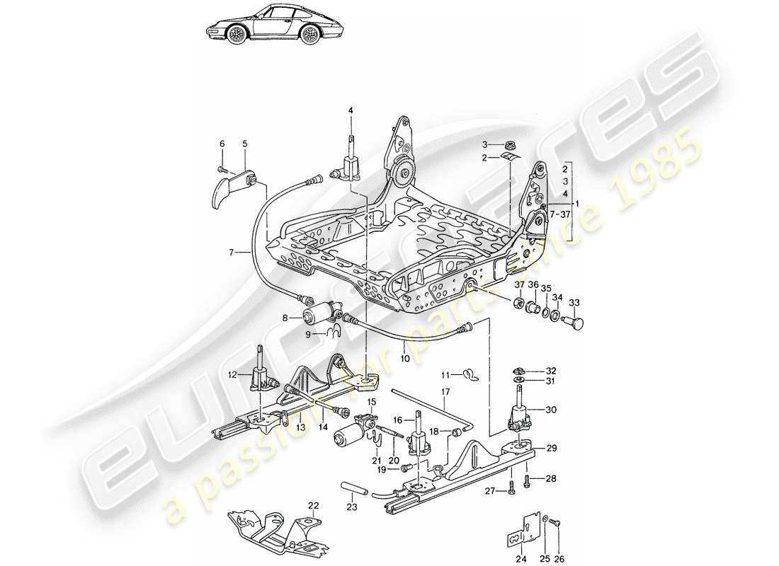 Porsche Seat 944/968/911/928 (1992) TELAIO SEDILE - SEDILE SPORTIVO - ELECT. REGOLAZIONE VERTICALE - D - MJ 1995>> - MJ 1998 Diagramma delle parti