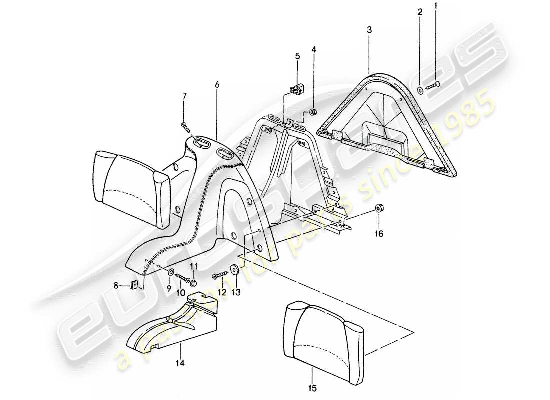 Porsche Seat 944/968/911/928 (1992) SCHIENALE SEDILE DI EMERGENZA - SISTEMA - CON: - 3-POINT AUTOMAT. CINTURA DI SICUREZZA - D - MJ 1994>> - MJ 1998 Diagramma delle parti