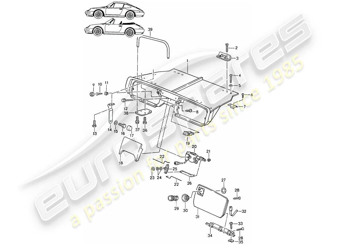 Porsche Seat 944/968/911/928 (1992) CASSONE BAGAGLI POSTERIORE - - D - MJ 1994>> - MJ 1998 Diagramma delle parti