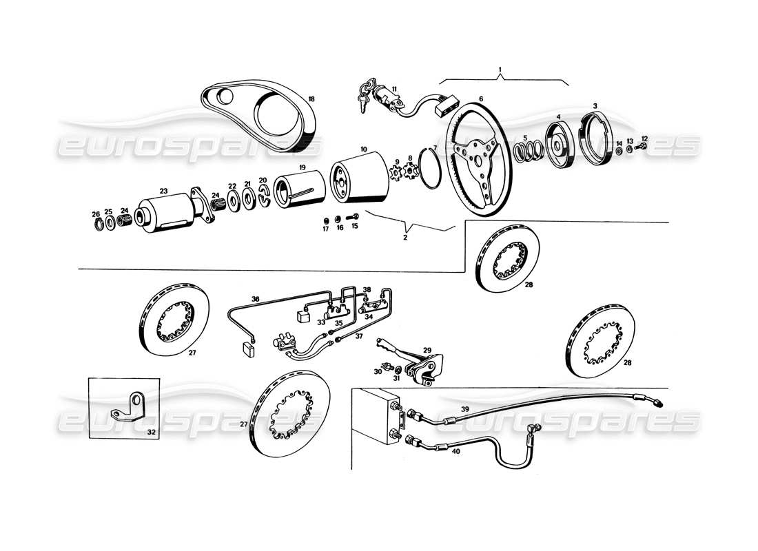 Maserati Bora (varianti USA) Tubazioni dello sterzo e della staffa diagramma delle parti