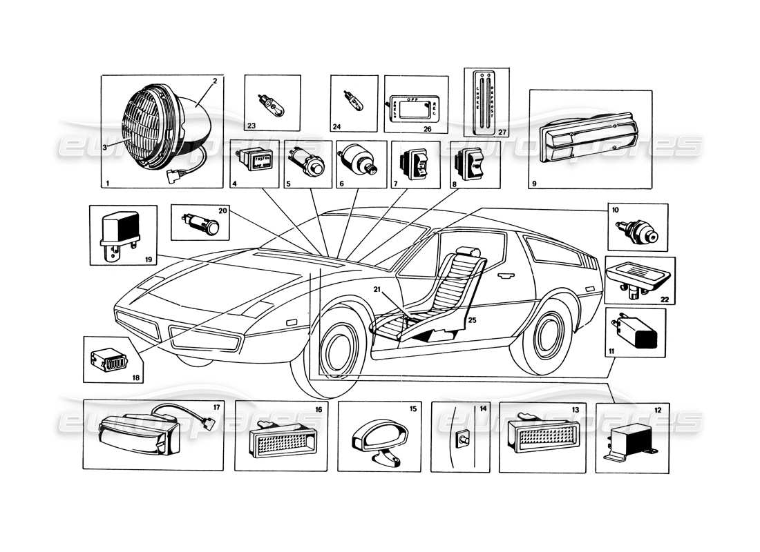 Maserati Bora (varianti USA) Luci e articoli vari diagramma delle parti