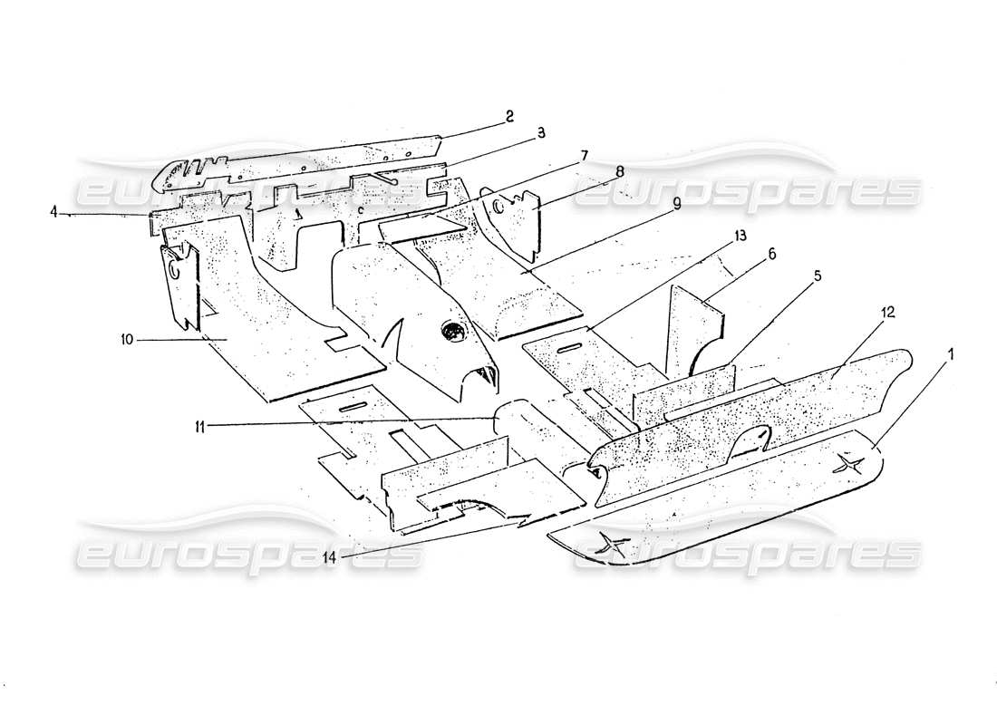 Ferrari 330 GT 2+2 (Carrozzeria) Isolamento interno (Edizione 1 + 2) Schema delle parti