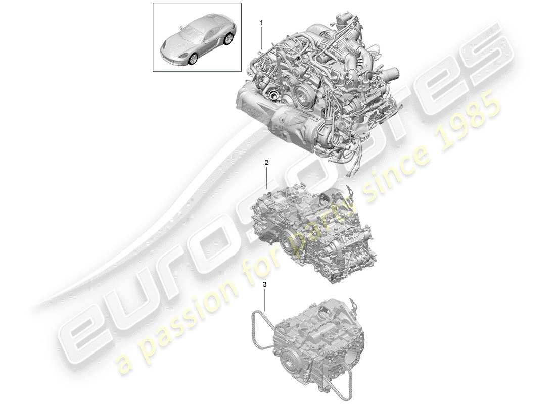 Porsche 718 Cayman (2018) motore sostitutivo Diagramma delle parti