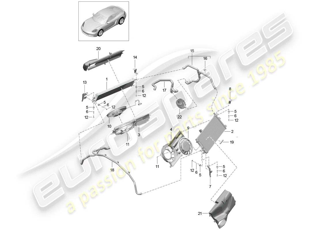 Porsche 718 Cayman (2018) raffreddamento ad acqua Diagramma delle parti