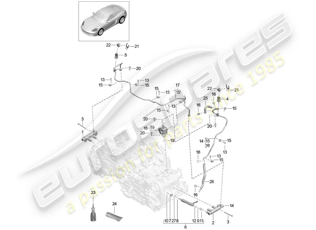 Porsche 718 Cayman (2018) tubo di raccolta carburante Diagramma delle parti