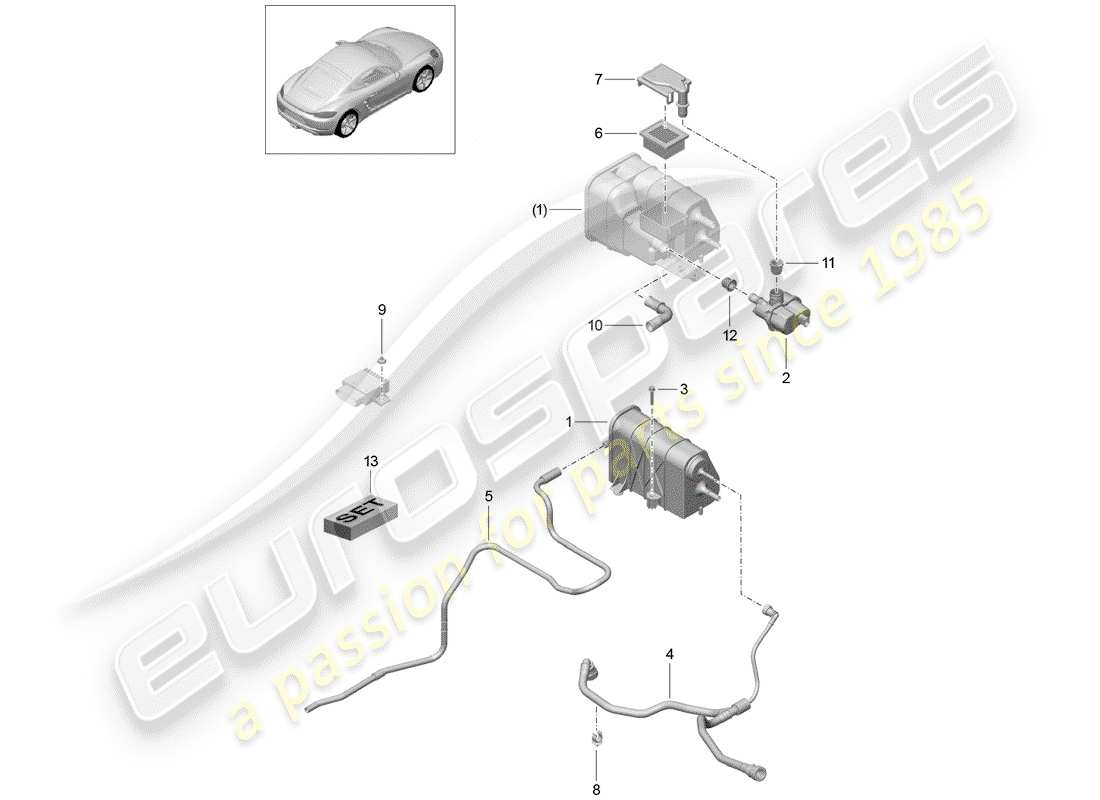 Porsche 718 Cayman (2018) contenitore per emissioni evaporative Diagramma delle parti