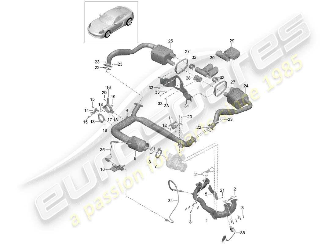 Porsche 718 Cayman (2018) Impianto di scarico Diagramma delle parti