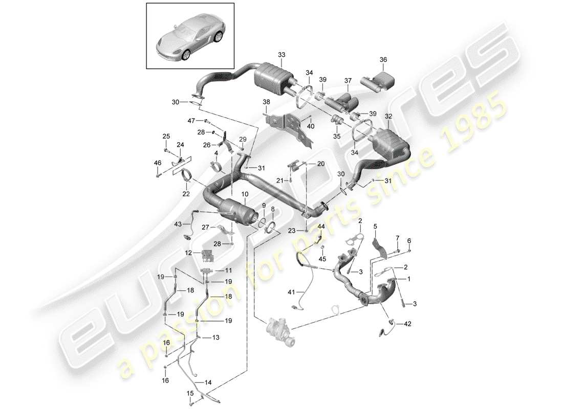 Porsche 718 Cayman (2018) Impianto di scarico Diagramma delle parti