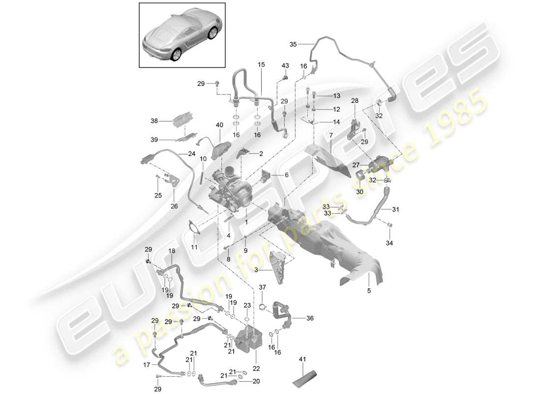 Porsche 718 Cayman (2018) TURBOCOMPRESSORE GAS DI SCARICO Diagramma delle parti