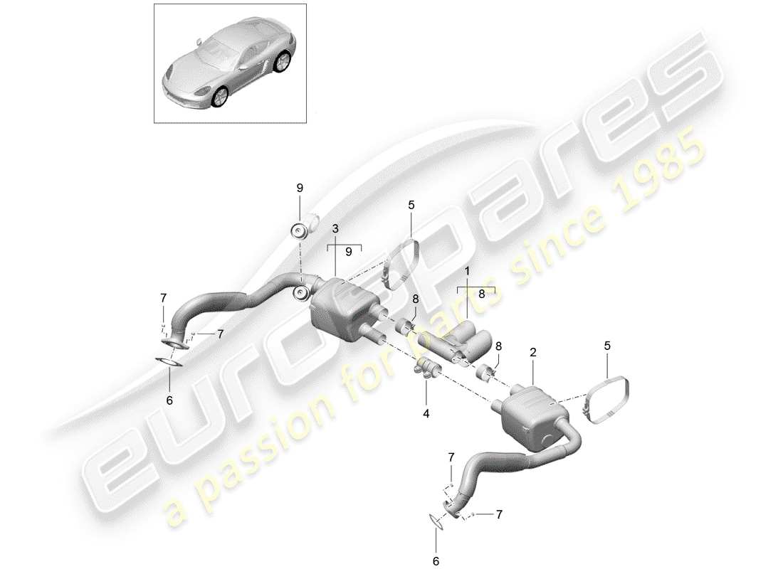 Porsche 718 Cayman (2018) Impianto di scarico Diagramma delle parti