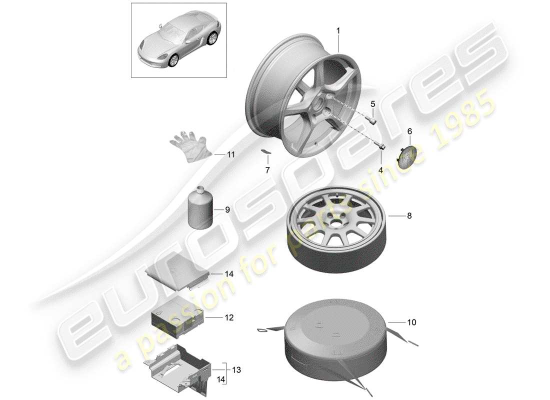 Porsche 718 Cayman (2018) CERCHIO IN LEGA Diagramma delle parti