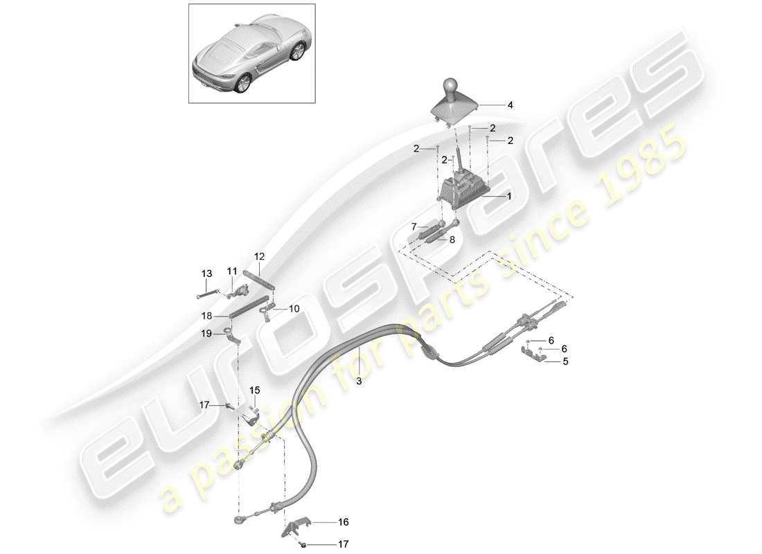 Porsche 718 Cayman (2018) meccanismo di cambio Diagramma delle parti