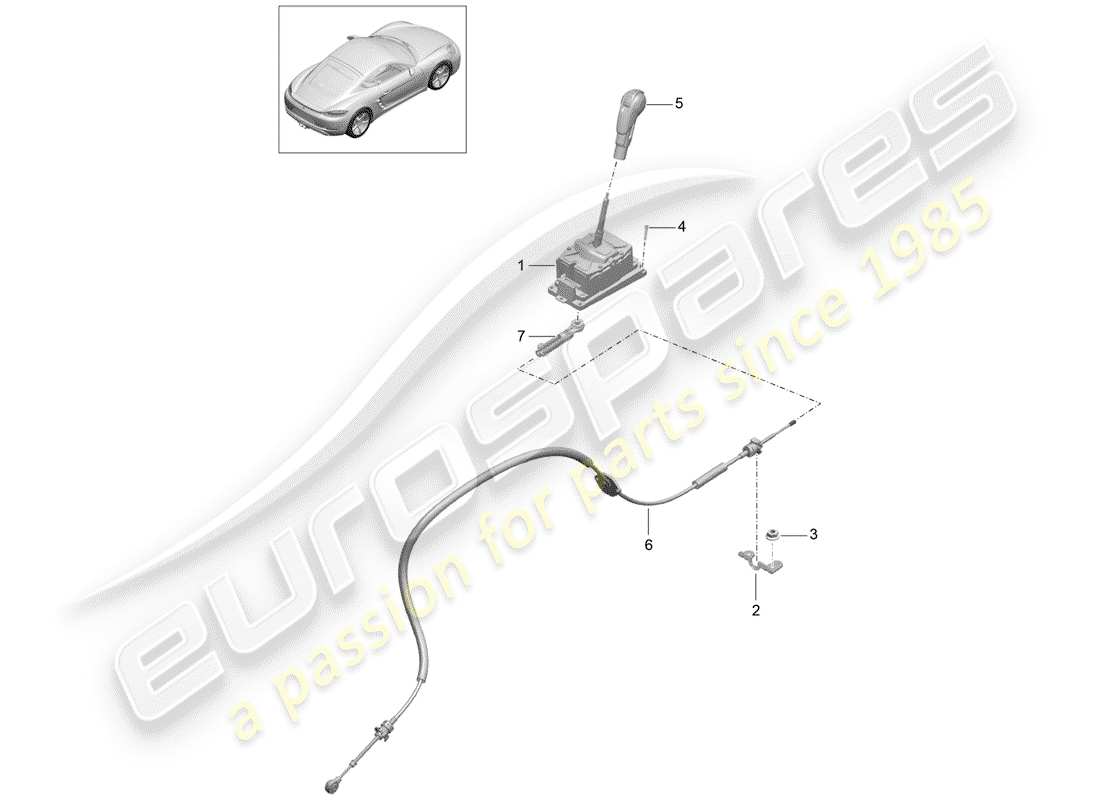 Porsche 718 Cayman (2018) leva selettrice Diagramma delle parti
