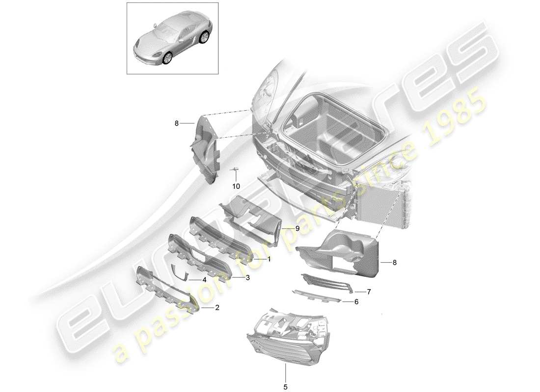 Porsche 718 Cayman (2018) condotto dell'aria Diagramma delle parti