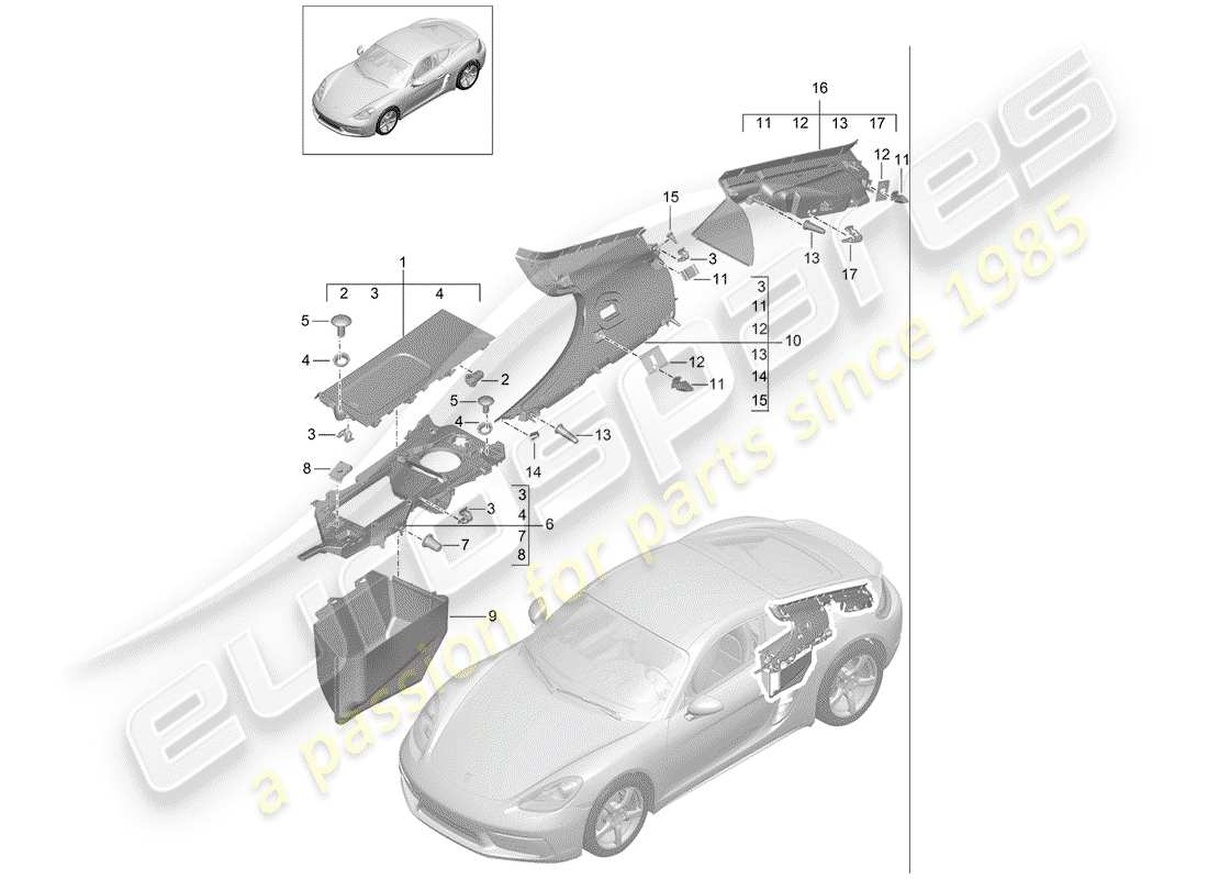 Porsche 718 Cayman (2018) finiture Diagramma delle parti