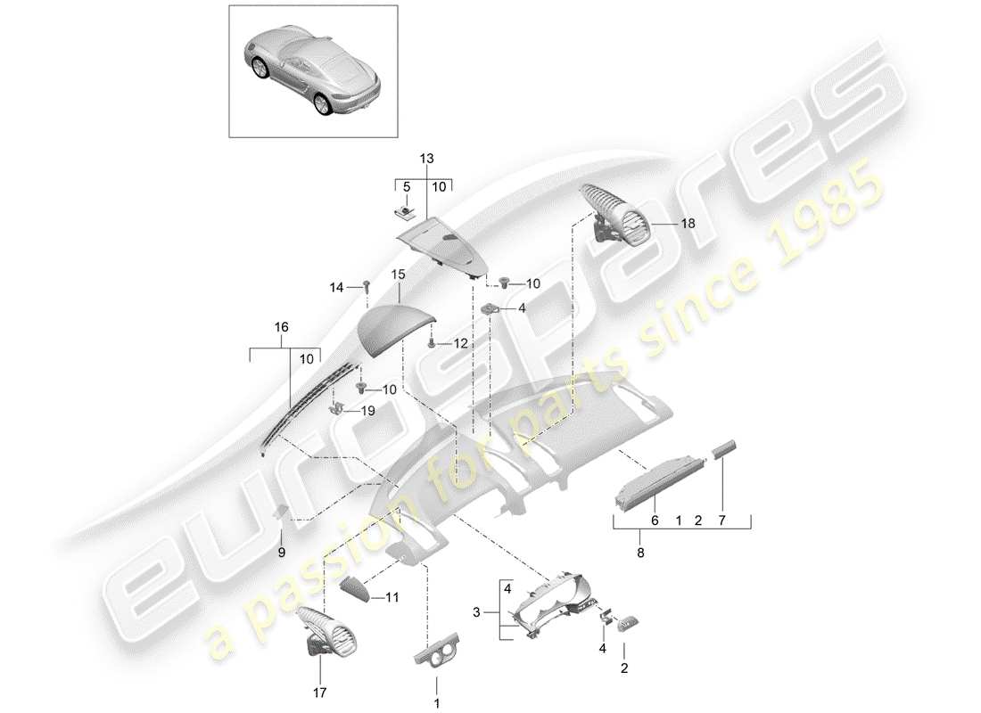 Porsche 718 Cayman (2018) Accessori Diagramma delle parti
