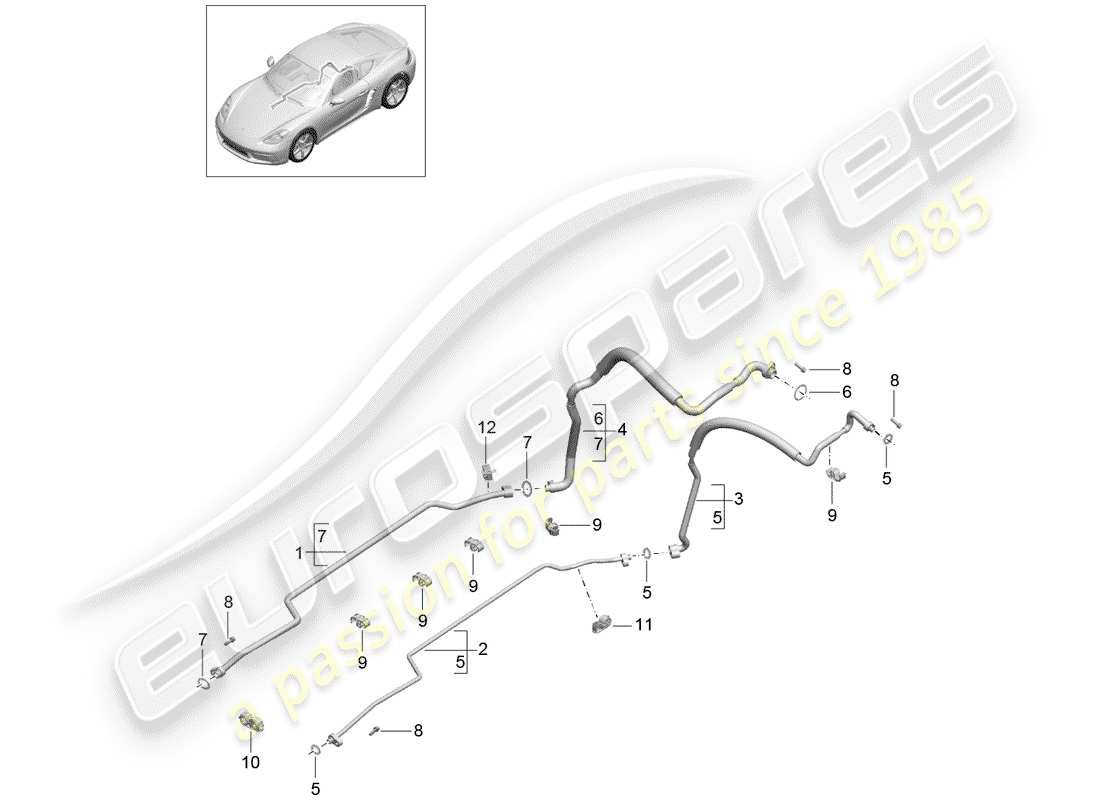 Porsche 718 Cayman (2018) circuito frigorifero Diagramma delle parti