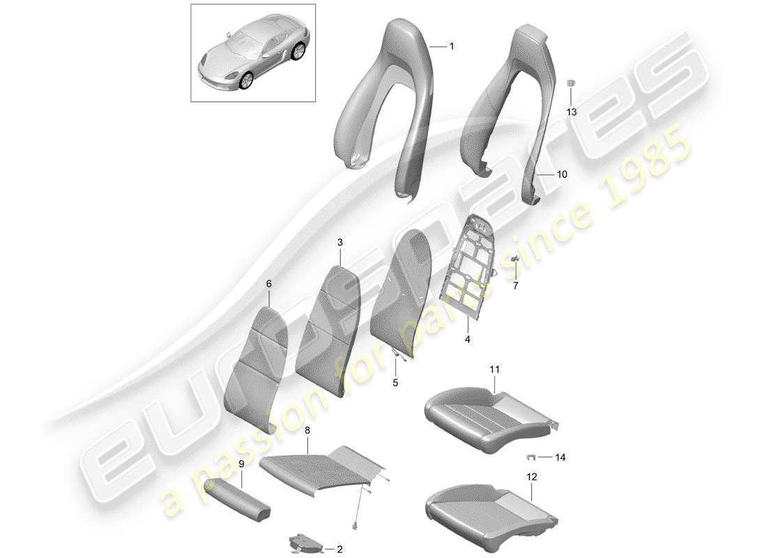 Porsche 718 Cayman (2018) parte in schiuma Diagramma delle parti