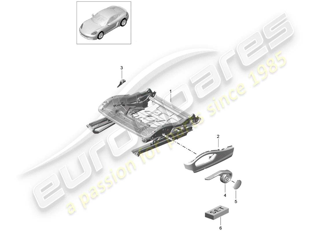 Porsche 718 Cayman (2018) telaio del sedile Diagramma delle parti