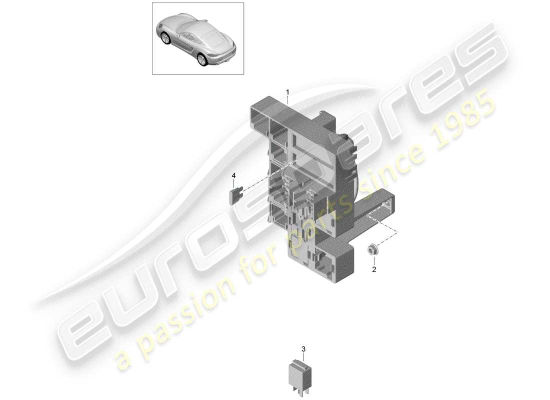 Porsche 718 Cayman (2018) scatola dei fusibili/piastra relè Diagramma delle parti