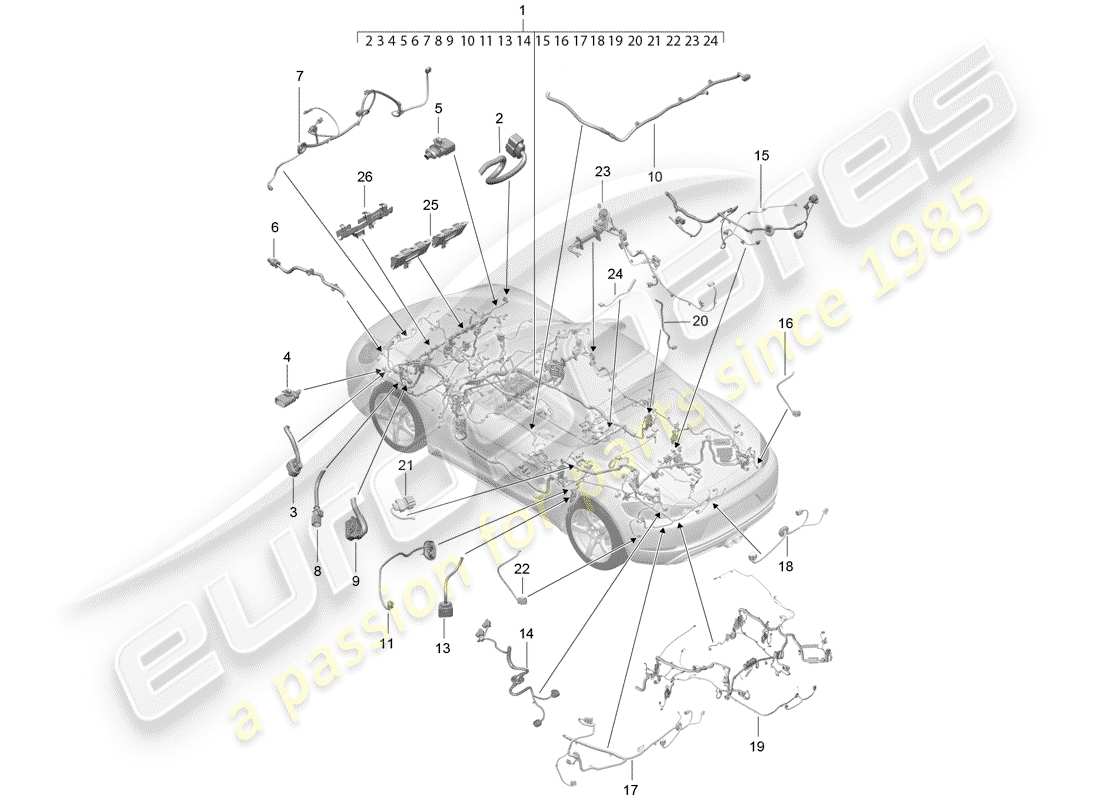 Porsche 718 Cayman (2018) cablaggi Diagramma delle parti