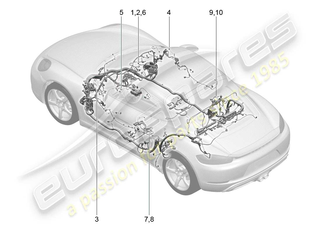 Porsche 718 Cayman (2018) cablaggi Diagramma delle parti