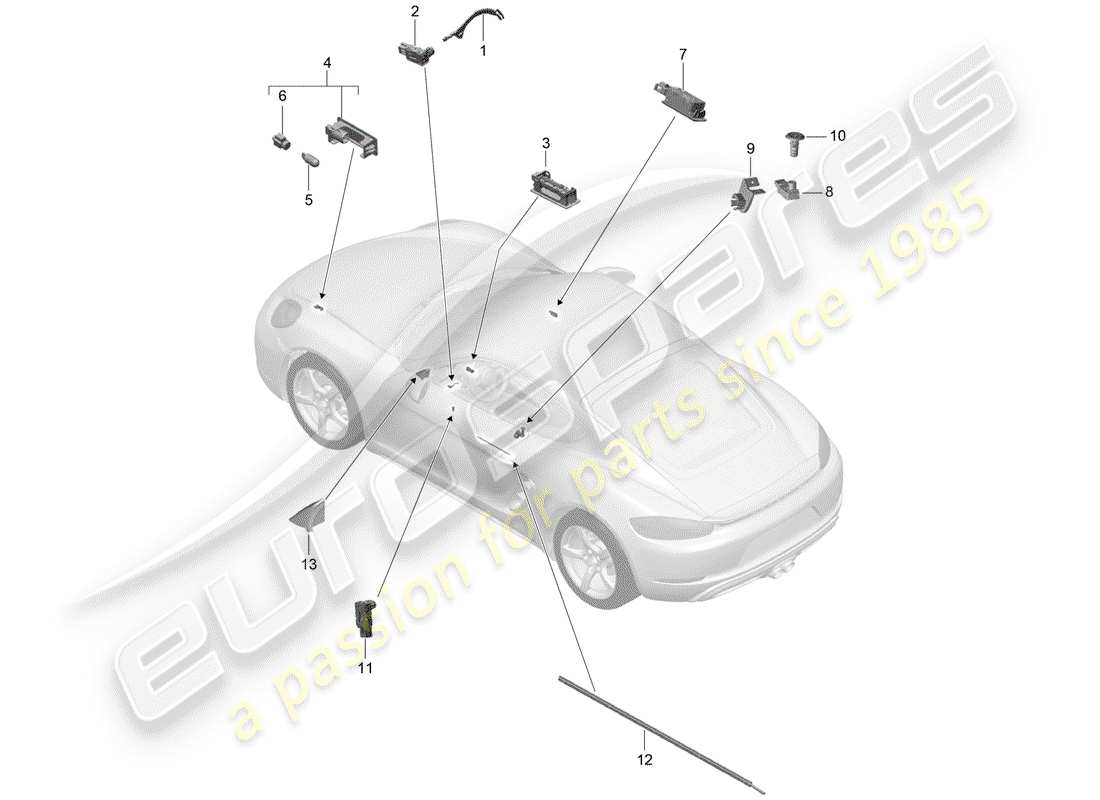 Porsche 718 Cayman (2018) illuminazione interna Diagramma delle parti